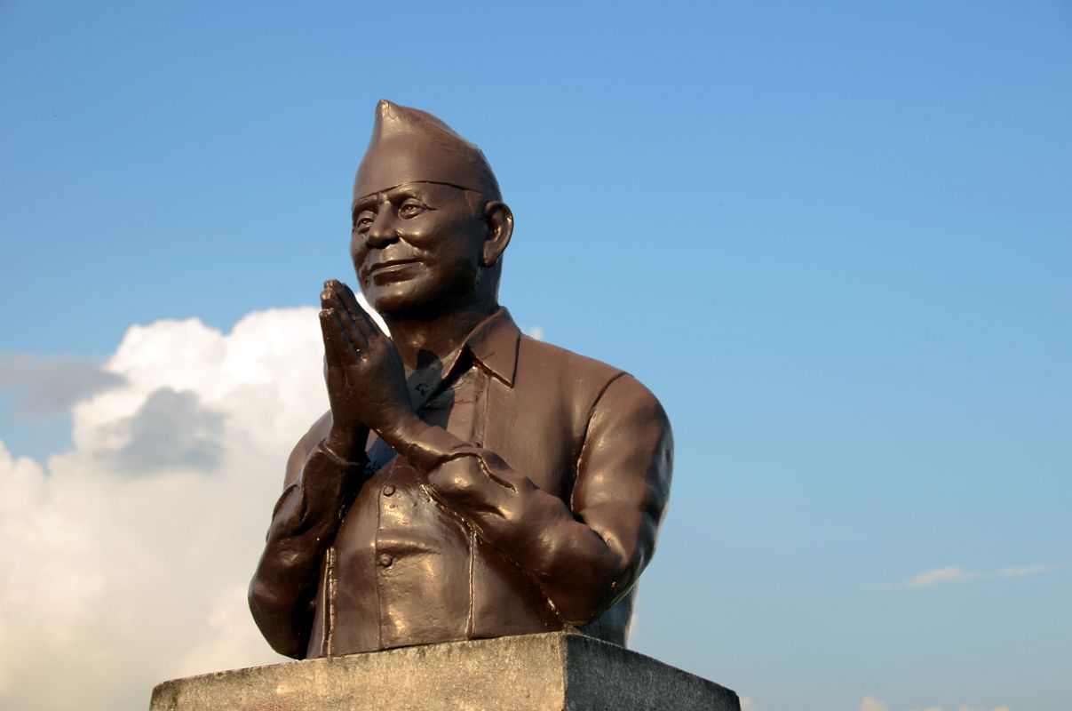 Pokhara World Peace Pagoda 03 Statue Of Deputy Defence Minister Min Bahadur Gurung Who Donated The Land To Build The Pagoda 